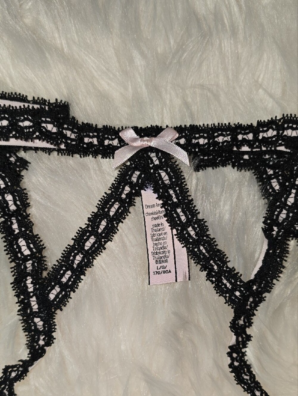 Victoria's Secret Dream Angels Crotchless Lace Cheekini Black Pink SIZE L